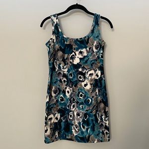 Blue + White Floral Velvet Bodycon Mini Dress